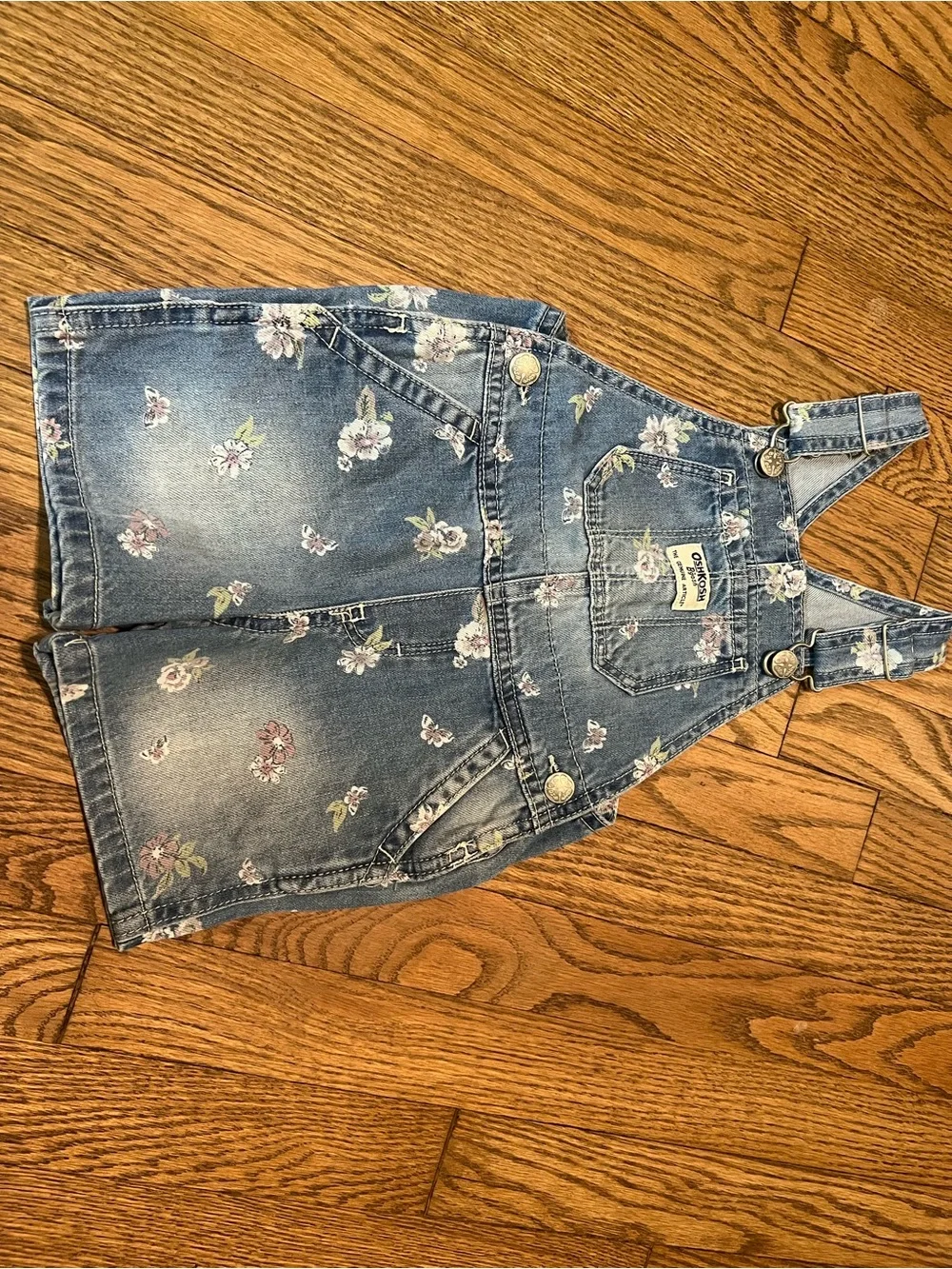 OshKosh B'gosh Blue Floral Denim Short Overalls